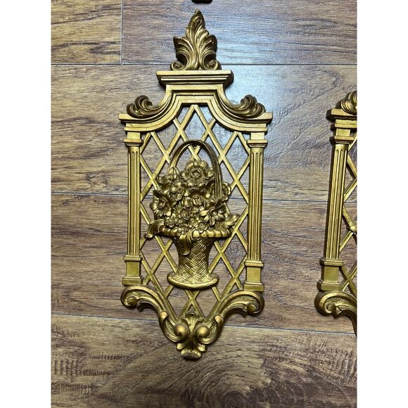 Vintage Wall Plaques Ornate Regency Dart 1970sGold Spring Floral Fall Bounty 4pc - Picture 3 of 10